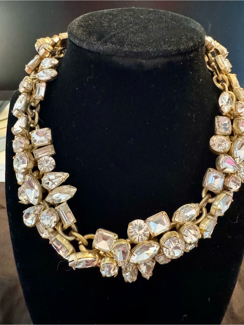 J. Crew Gold-Tone Necklace with Clear Crystal Clusters